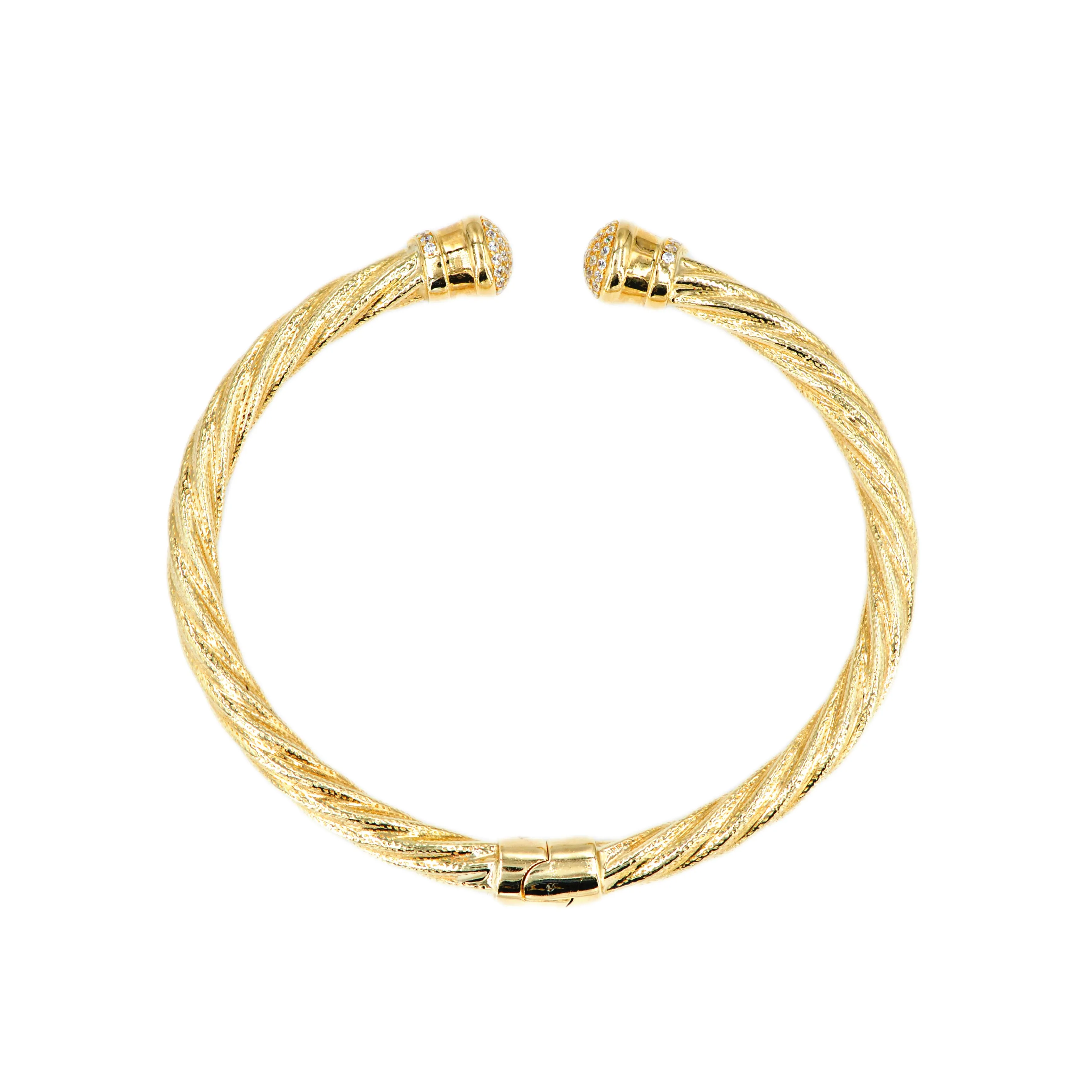 10K Yellow Gold Rope Cable Bangle With CZ
