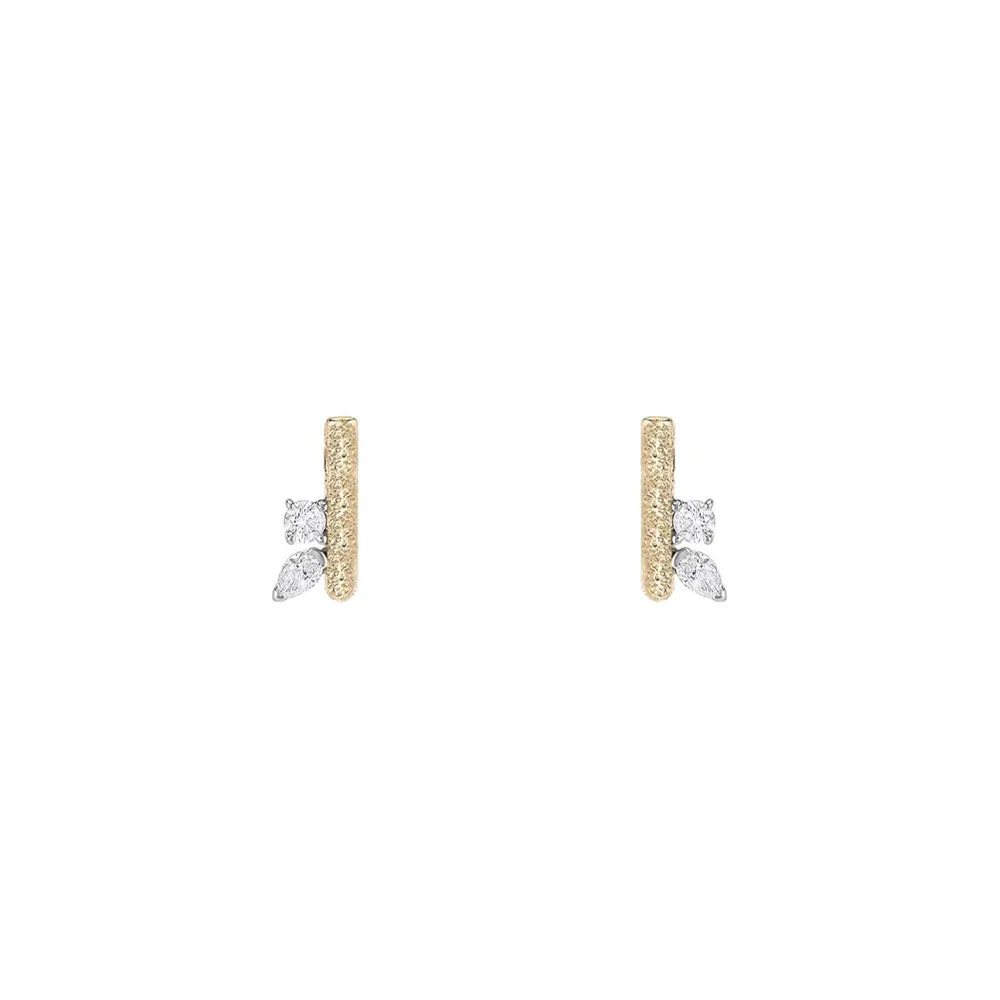 14 Karat Yellow Gold Hand Textured "Ciana" Ear Cuffs with Diamonds