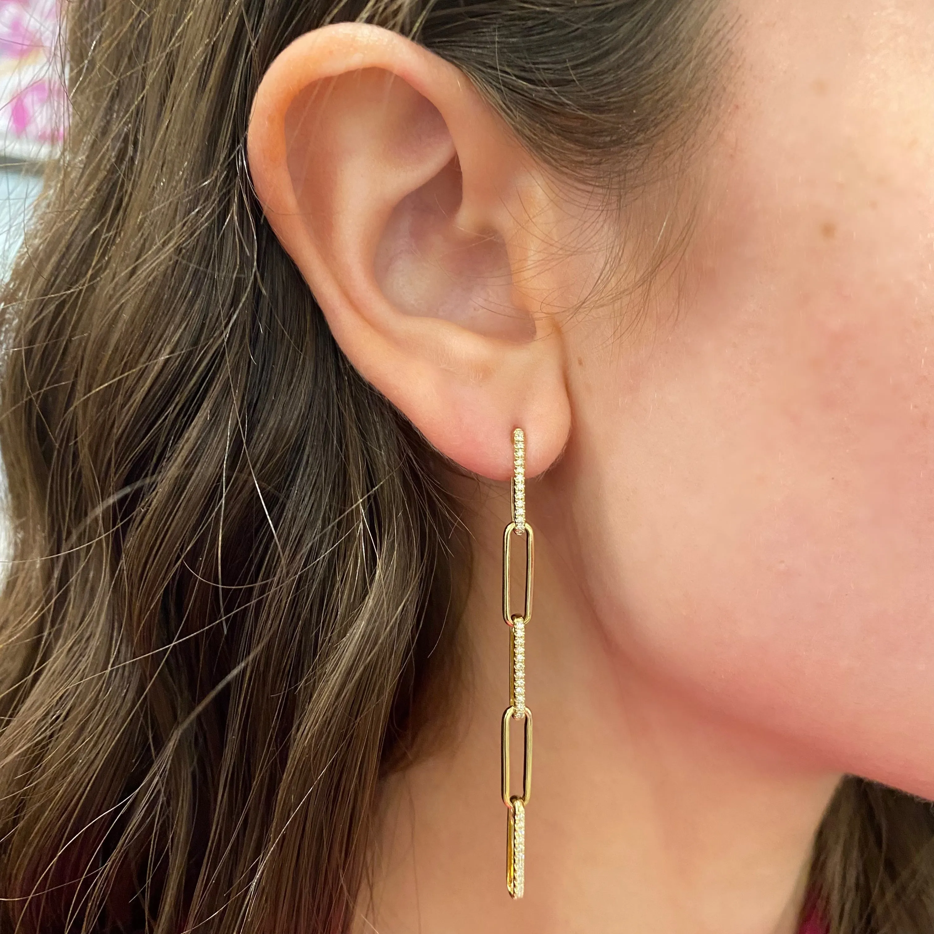14K GOLD DIAMOND BRIDGETTE PAPERCLIP EARRINGS
