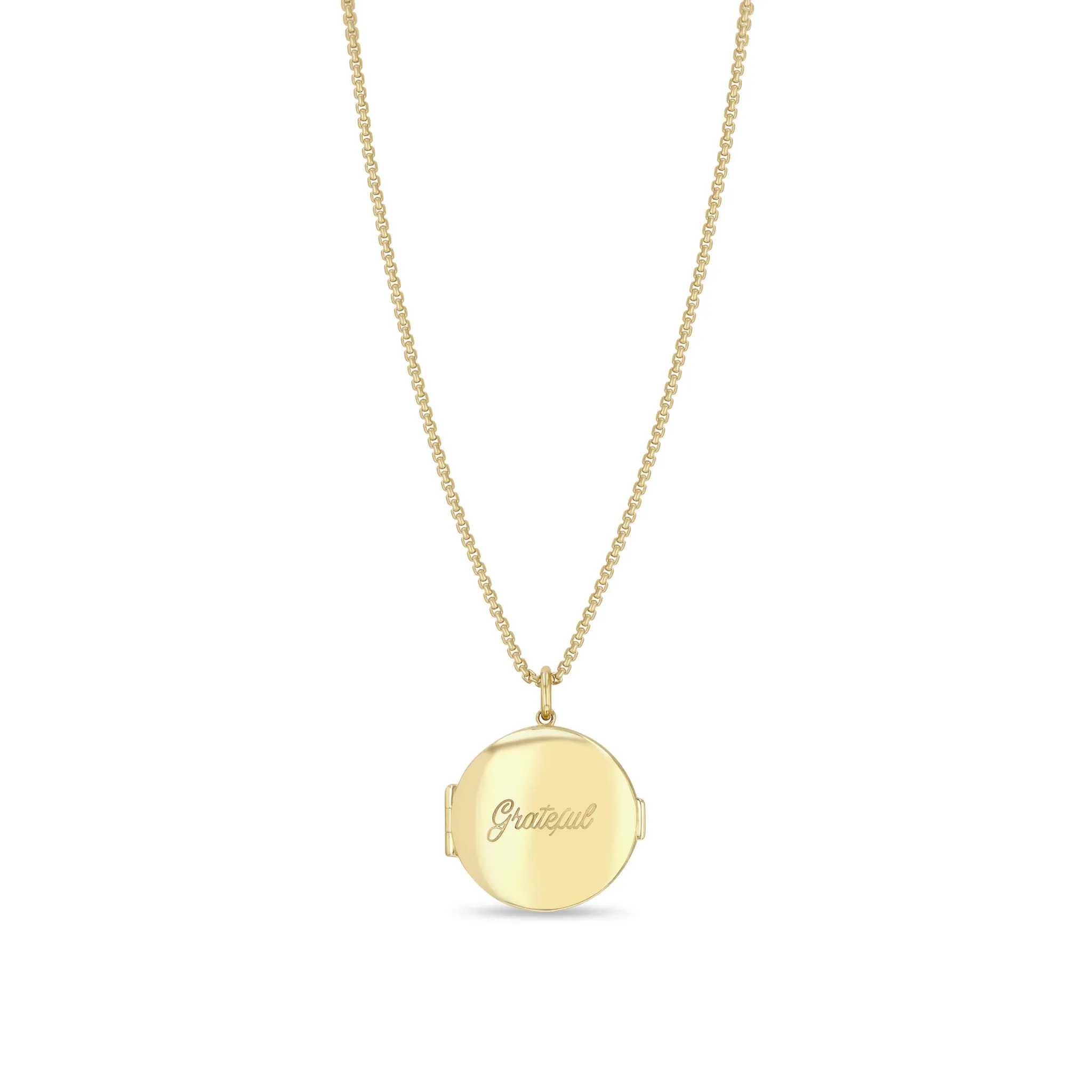 14k Grateful Round Locket Box Chain Necklace