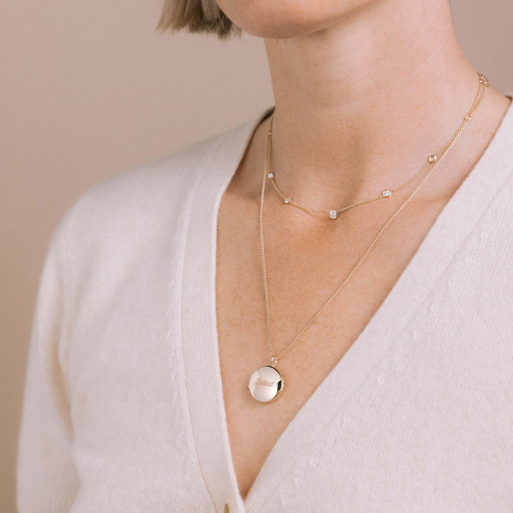 14k Grateful Round Locket Box Chain Necklace