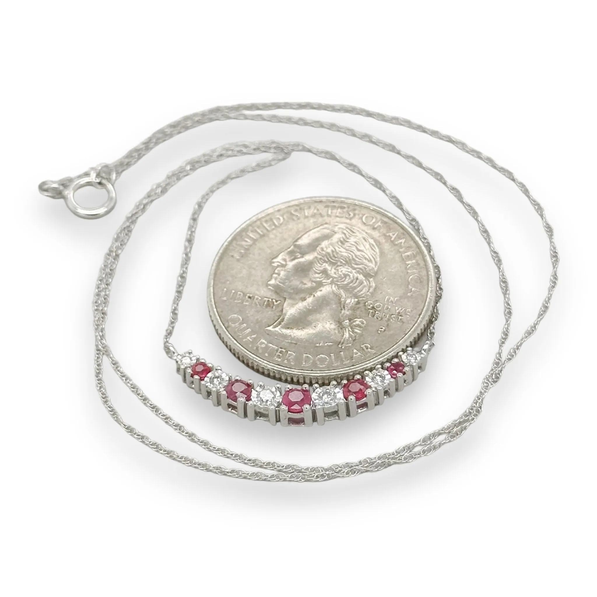 14K W Gold 0.40cttw Ruby 0.10cttw H/SI2 Diamond Bar Necklace