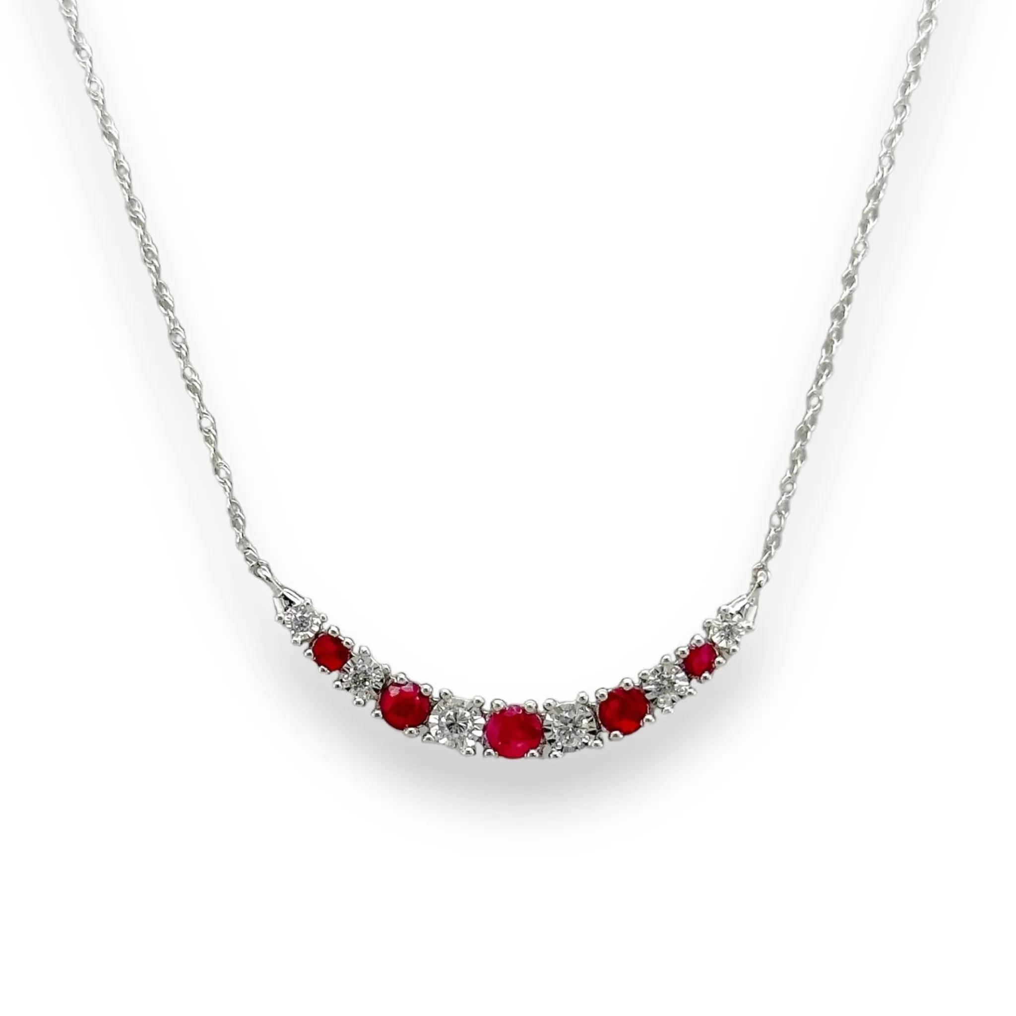 14K W Gold 0.40cttw Ruby 0.10cttw H/SI2 Diamond Bar Necklace