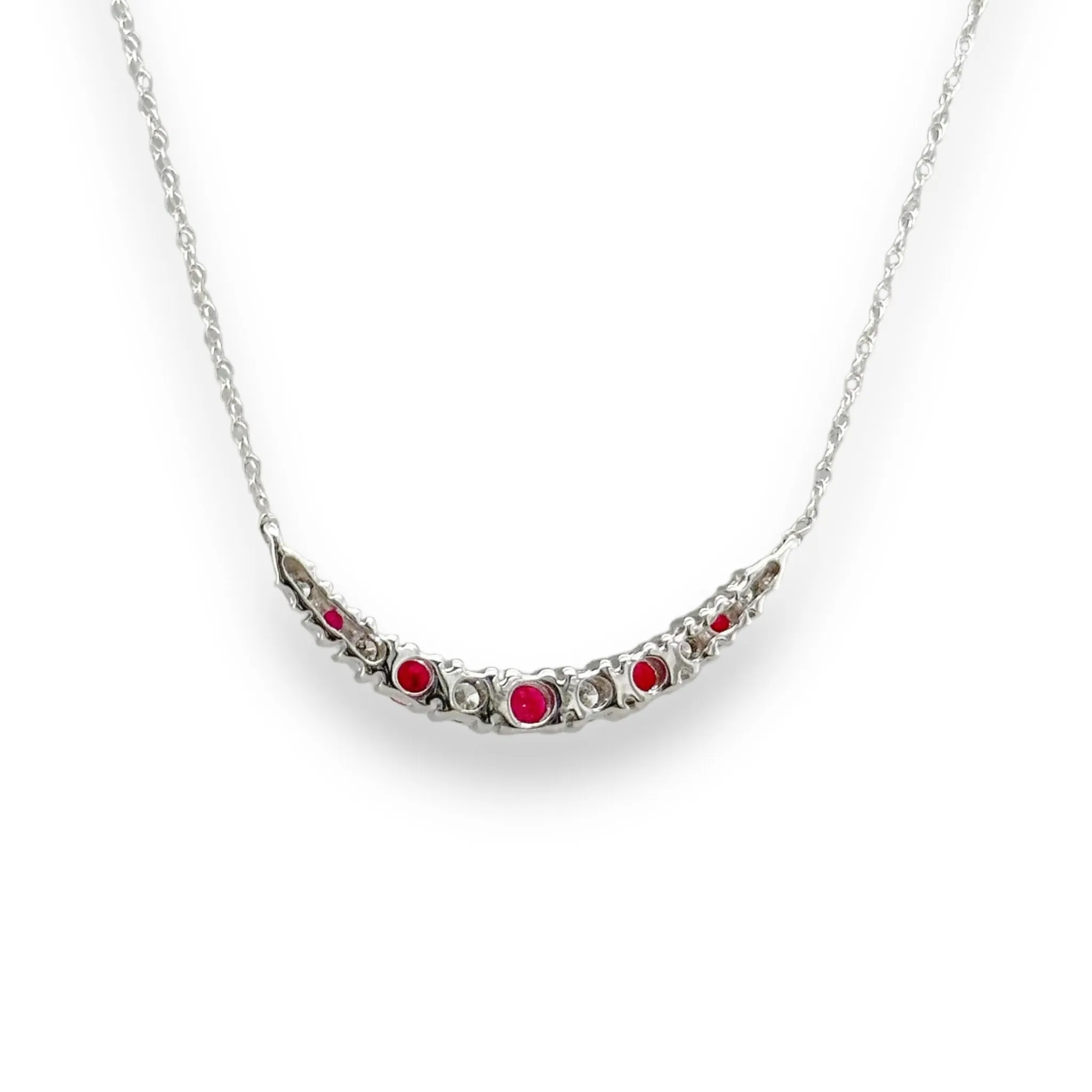 14K W Gold 0.40cttw Ruby 0.10cttw H/SI2 Diamond Bar Necklace