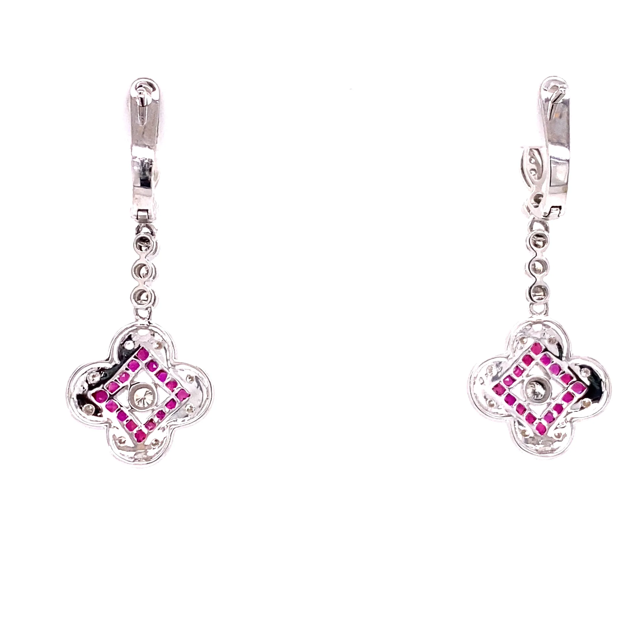 14KW Diamond And Ruby Dangle Fashion Earrings