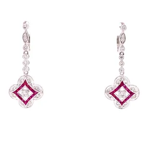14KW Diamond And Ruby Dangle Fashion Earrings