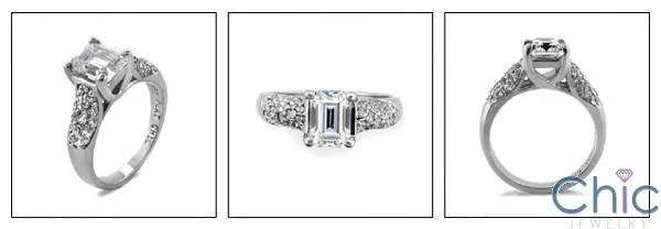 1.5 Emerald Cut Cubic Zirconia  Lucida Pave Engagement Ring 14K White Gold