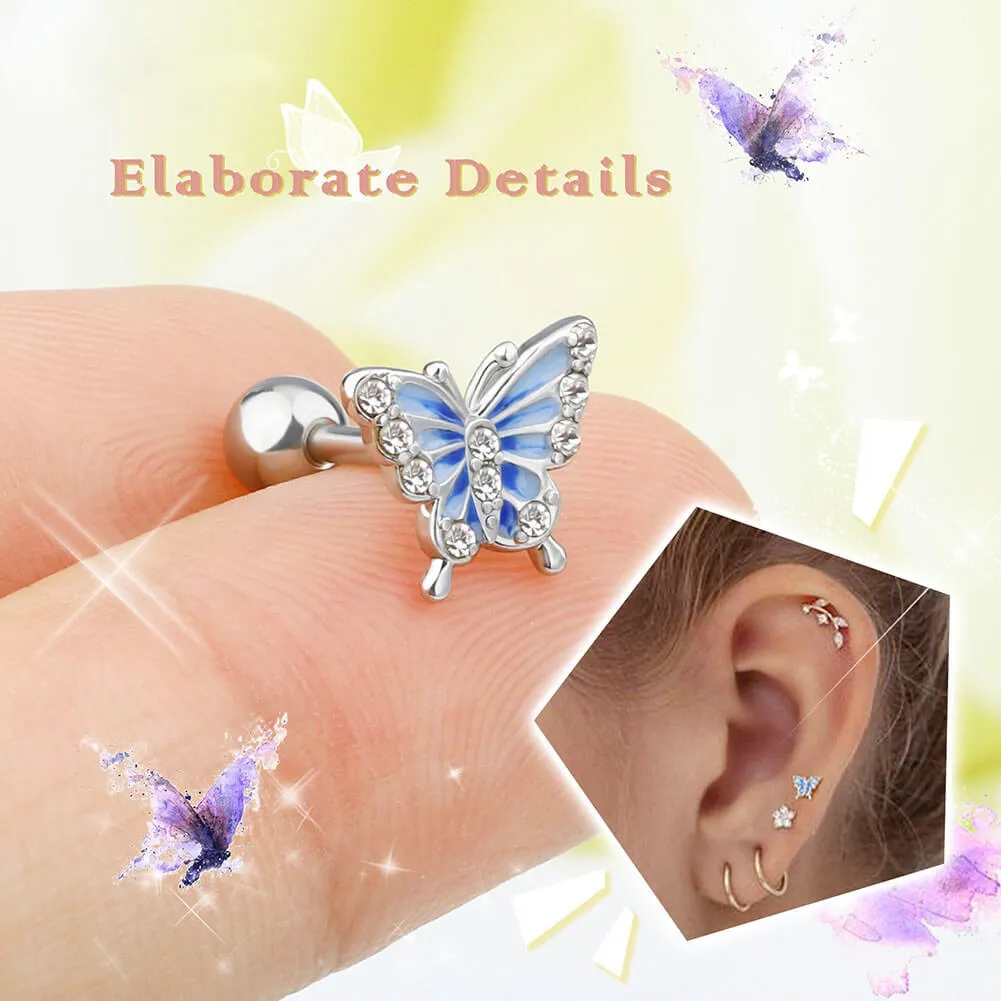 16G Blue Butterfly Cartilage Helix Stud