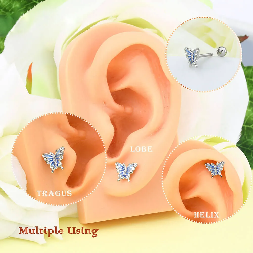 16G Blue Butterfly Cartilage Helix Stud