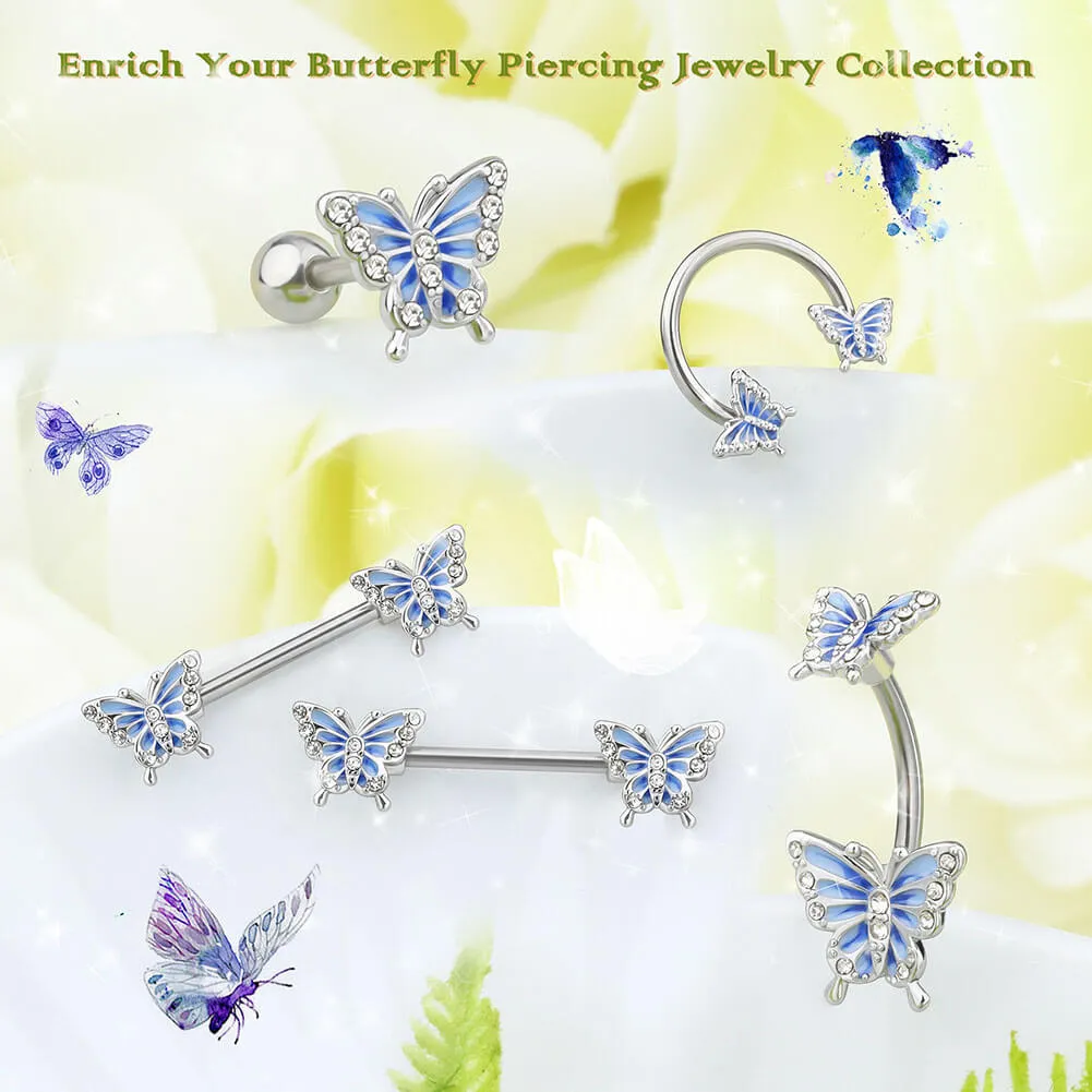 16G Blue Butterfly Cartilage Helix Stud