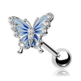 16G Blue Butterfly Cartilage Helix Stud