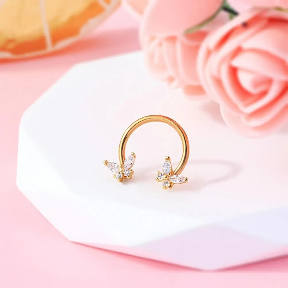 16G Butterfly CZ Horseshoe Septum Ring Daith Ring