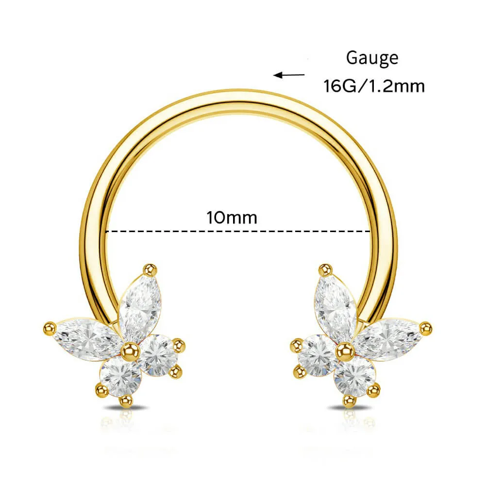 16G Butterfly CZ Horseshoe Septum Ring Daith Ring