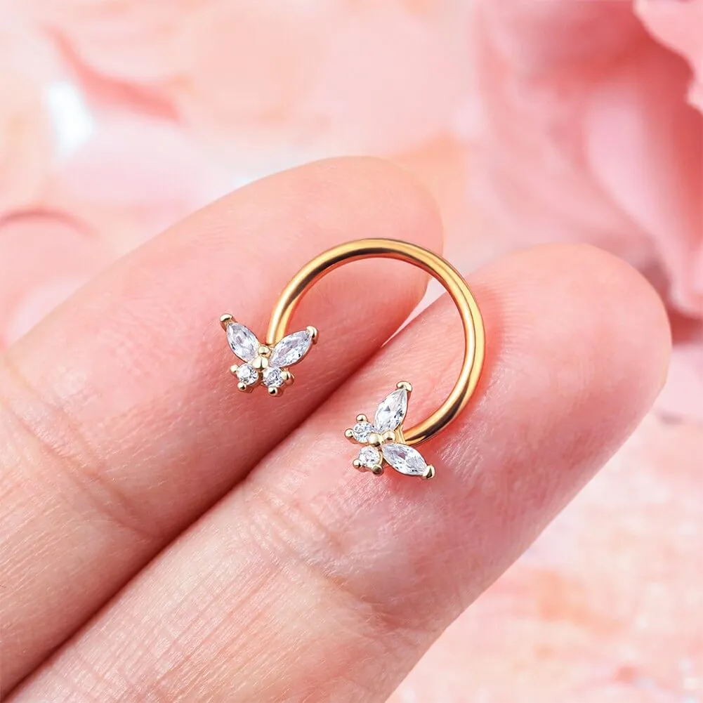16G Butterfly CZ Horseshoe Septum Ring Daith Ring