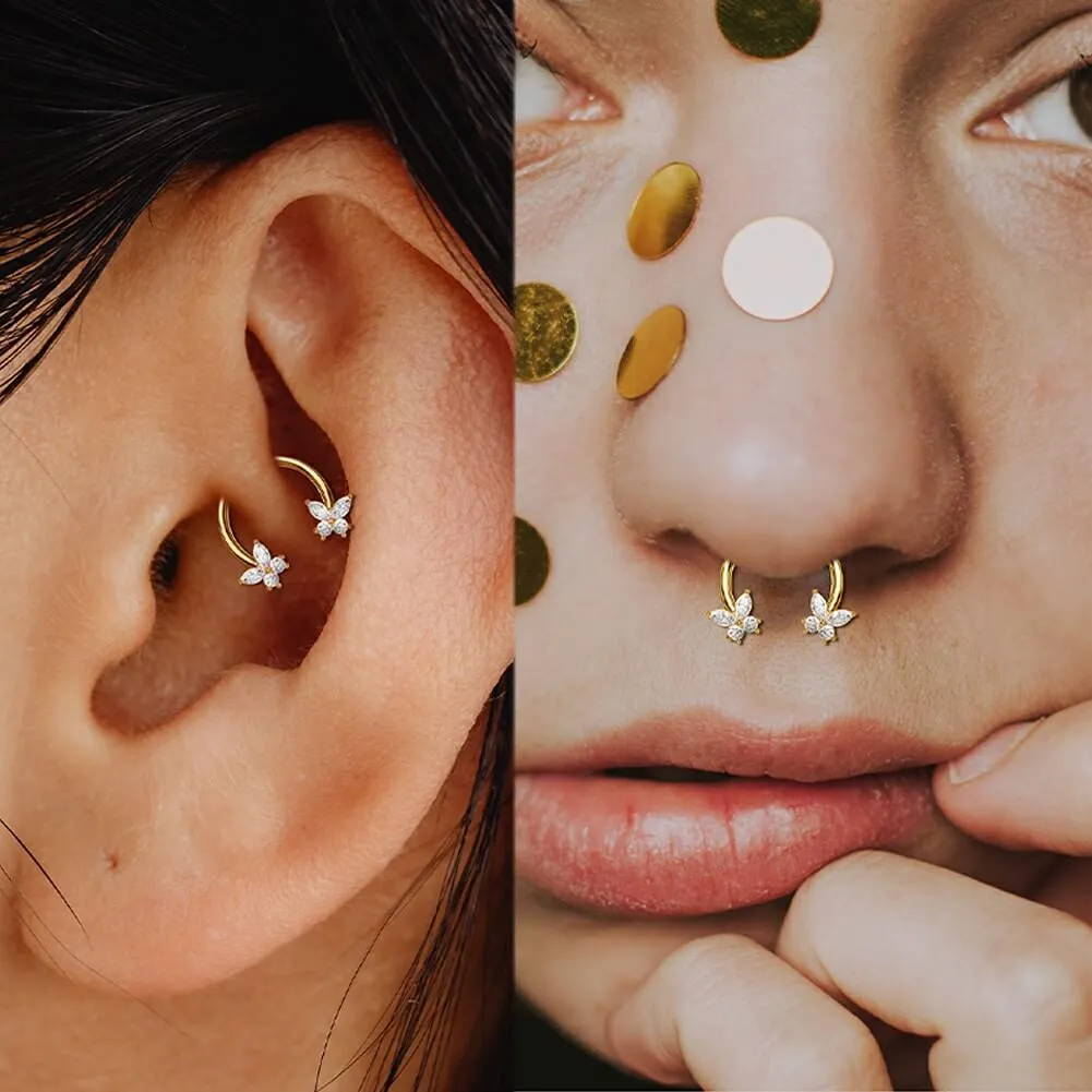 16G Butterfly CZ Horseshoe Septum Ring Daith Ring