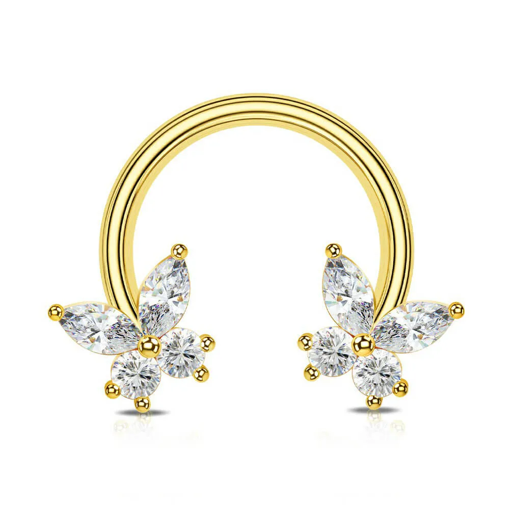 16G Butterfly CZ Horseshoe Septum Ring Daith Ring