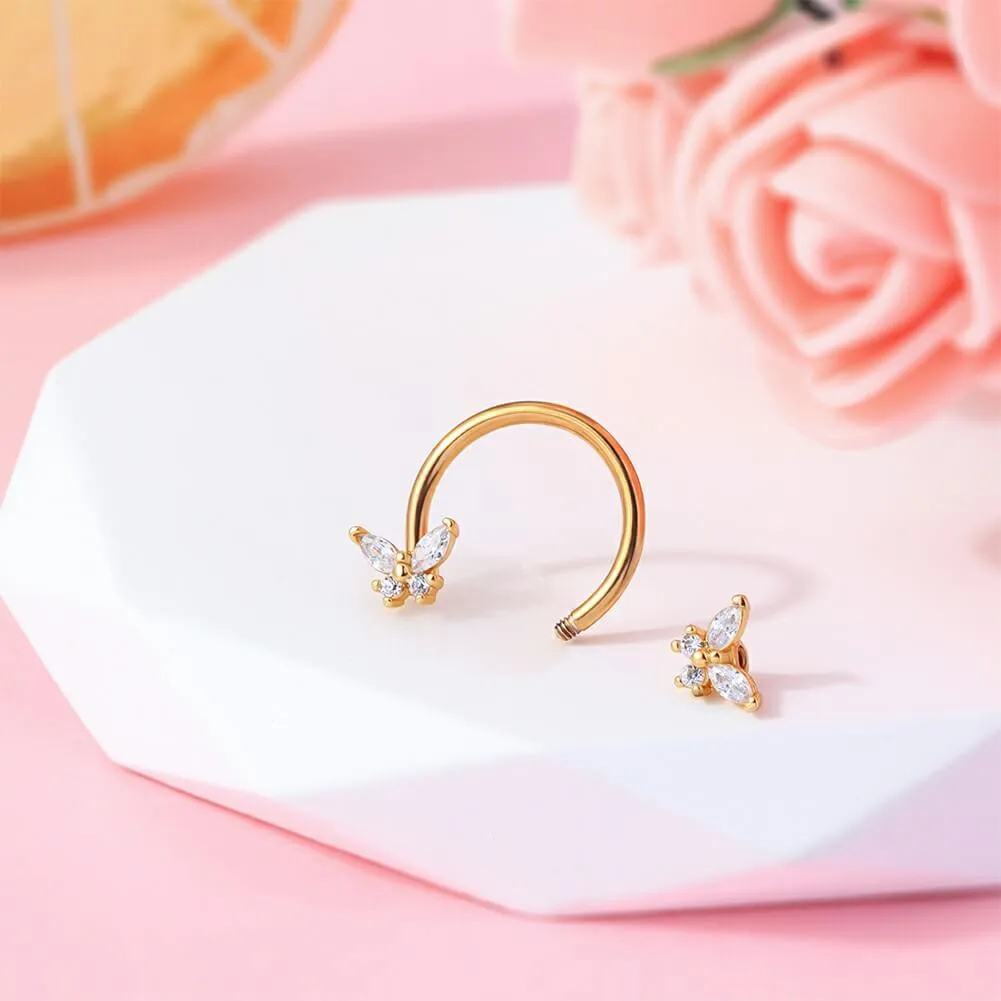 16G Butterfly CZ Horseshoe Septum Ring Daith Ring