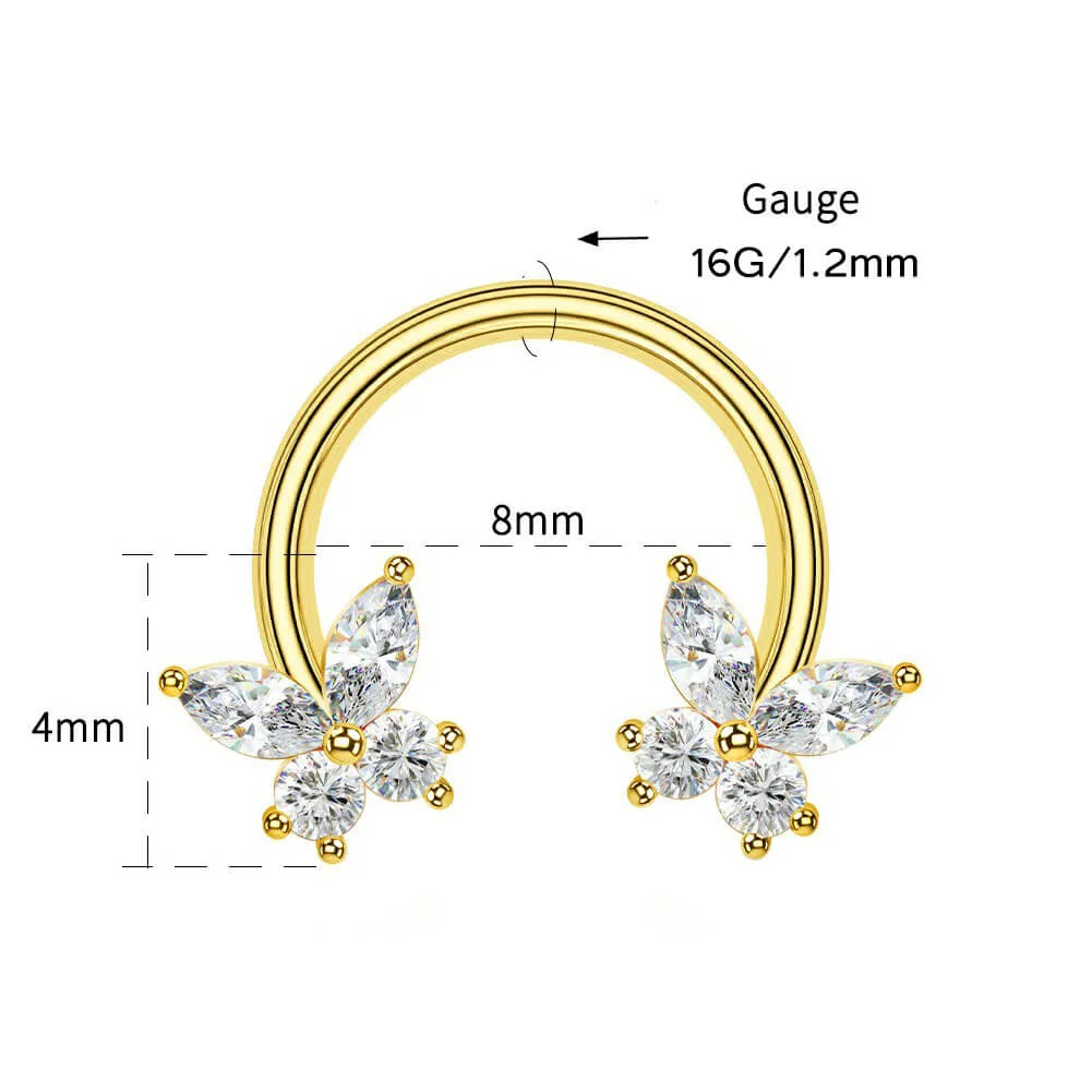 16G Butterfly CZ Horseshoe Septum Ring Daith Ring