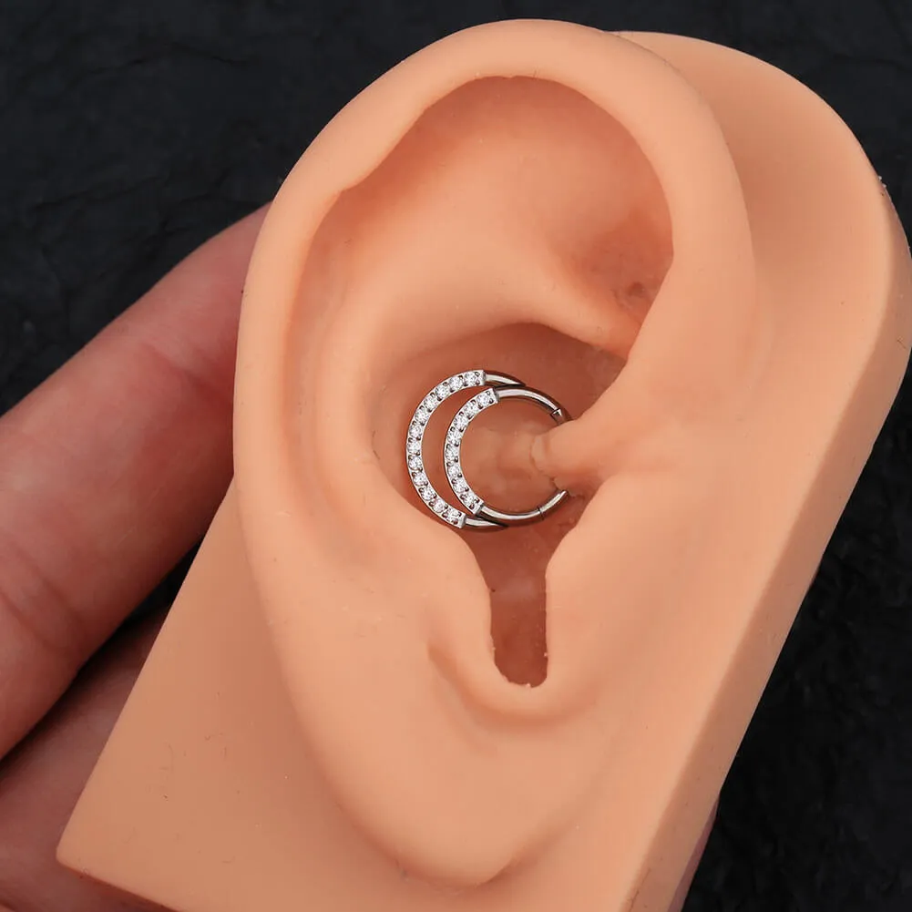 16G CZ Paved Double Loop Titanium Hinged Septum Clicker