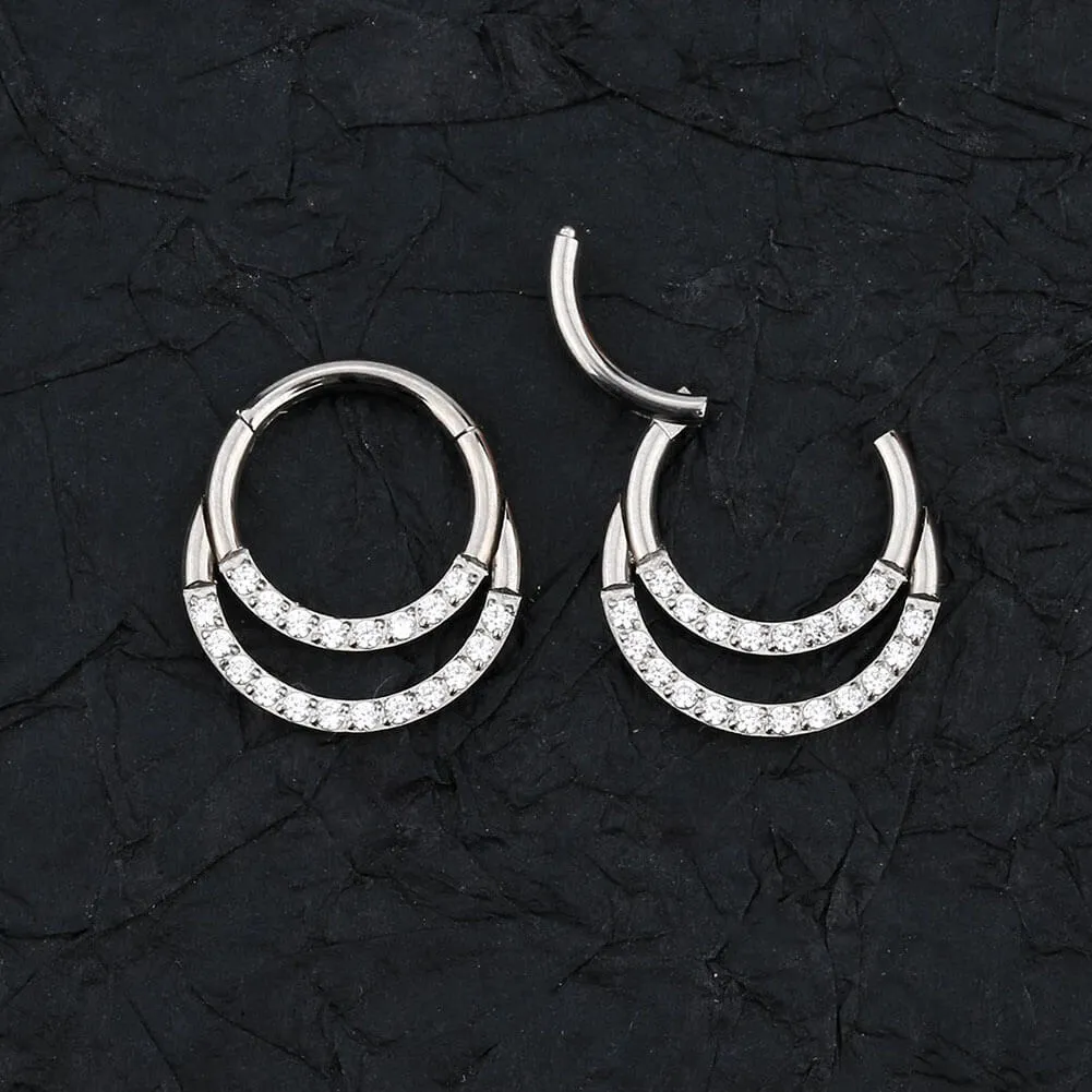 16G CZ Paved Double Loop Titanium Hinged Septum Clicker