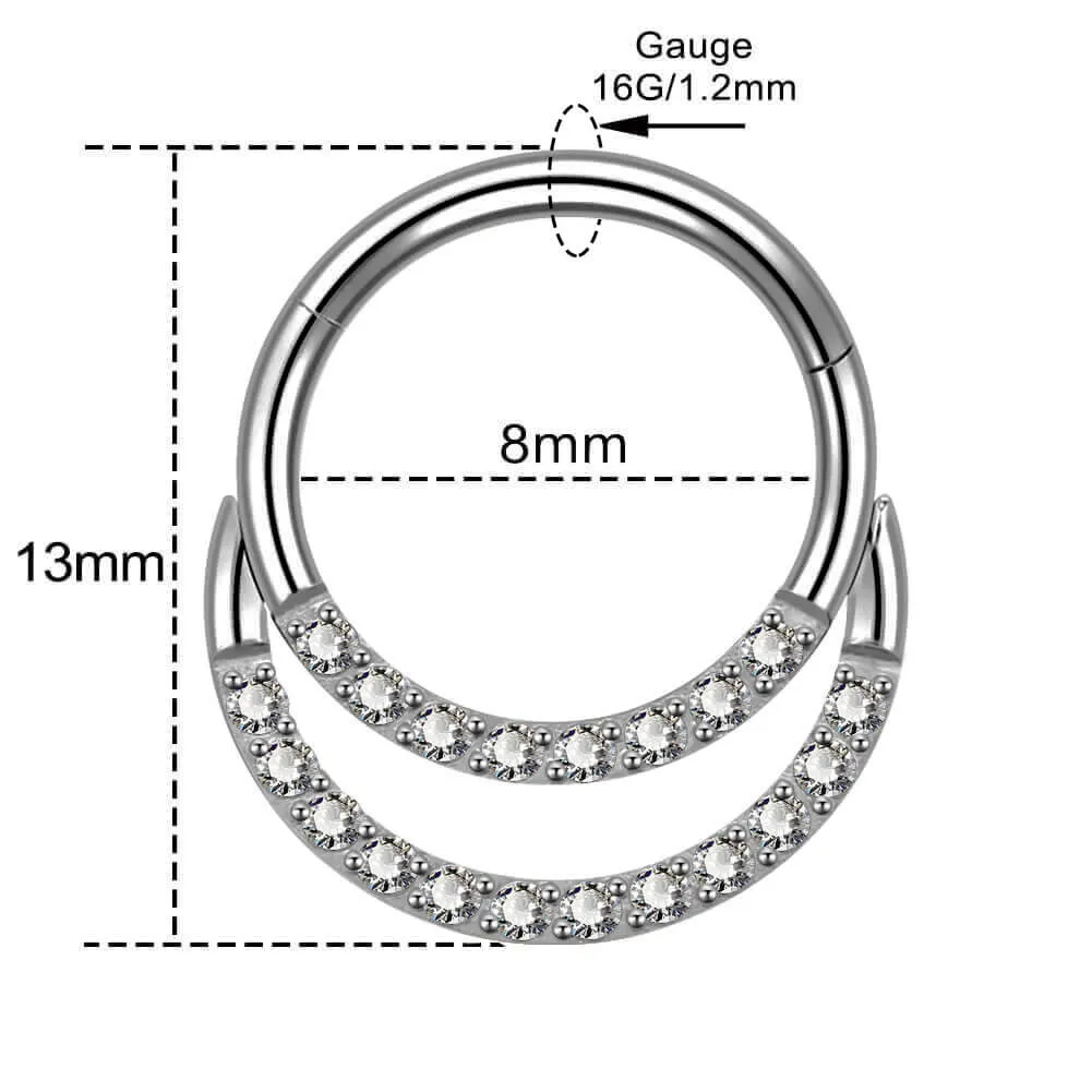 16G CZ Paved Double Loop Titanium Hinged Septum Clicker