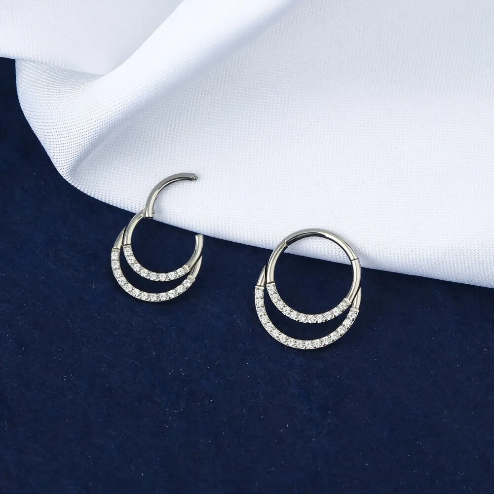 16G CZ Paved Double Loop Titanium Hinged Septum Clicker