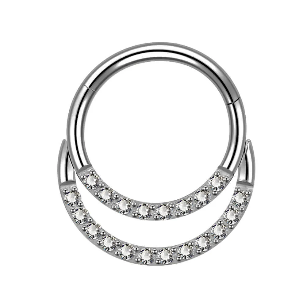 16G CZ Paved Double Loop Titanium Hinged Septum Clicker