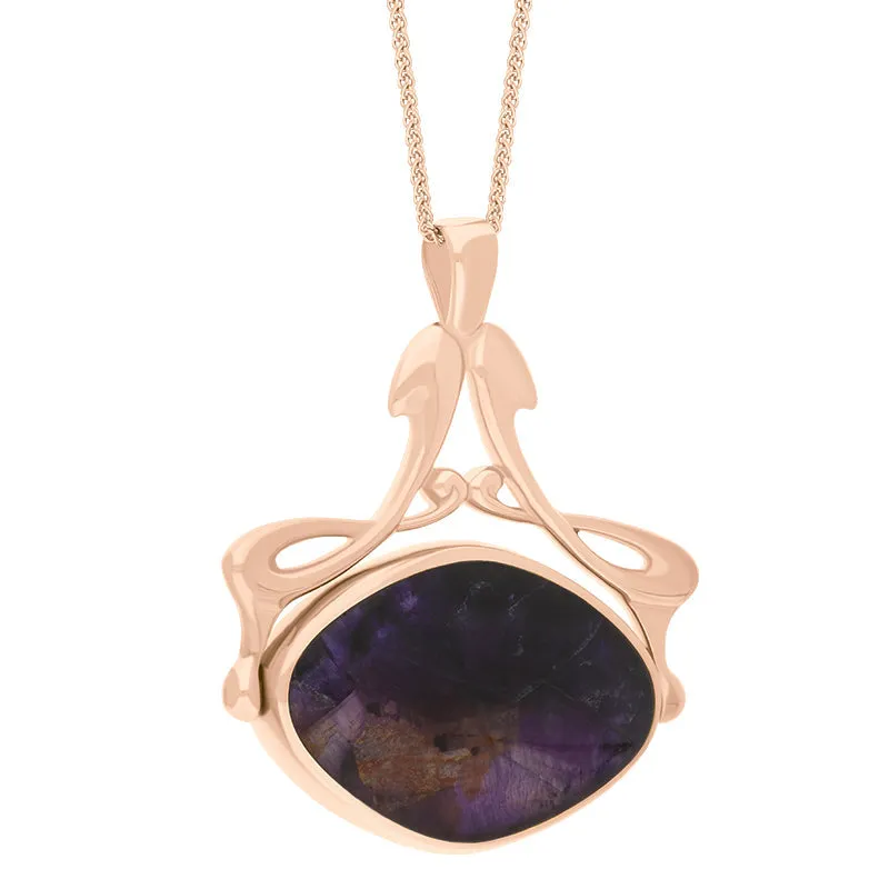 18ct Rose Gold Blue John Mother Of Pearl Bell Diamond Swivel Fob Necklace