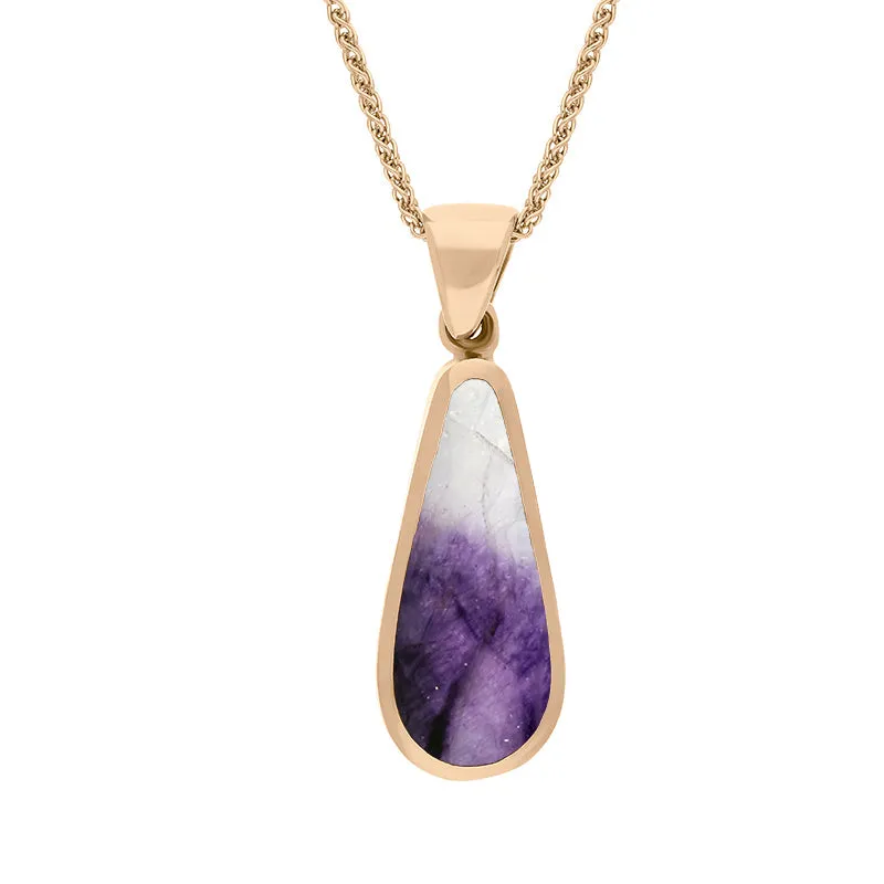 18ct Rose Gold Blue John Whitby Jet Small Double Sided Pear Cut Fob Necklace