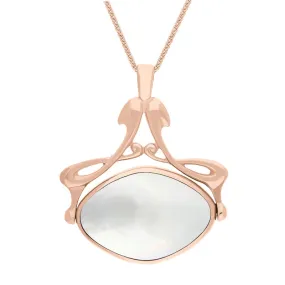 18ct Rose Gold Whitby Jet Mother Of Pearl Bell Diamond Swivel Fob Necklace