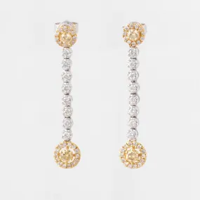 18k White & Yellow Gold White and Fancy Yellow Diamond Dangle Earrings 1.50ctw