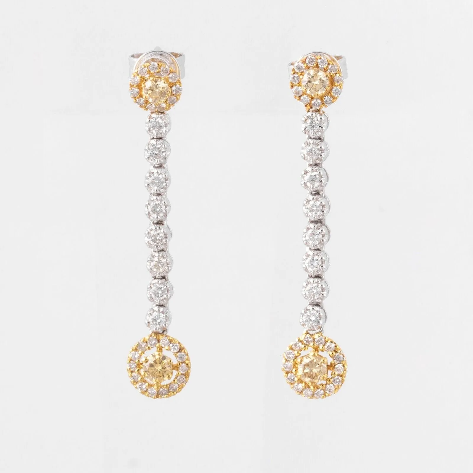 18k White & Yellow Gold White and Fancy Yellow Diamond Dangle Earrings 1.50ctw