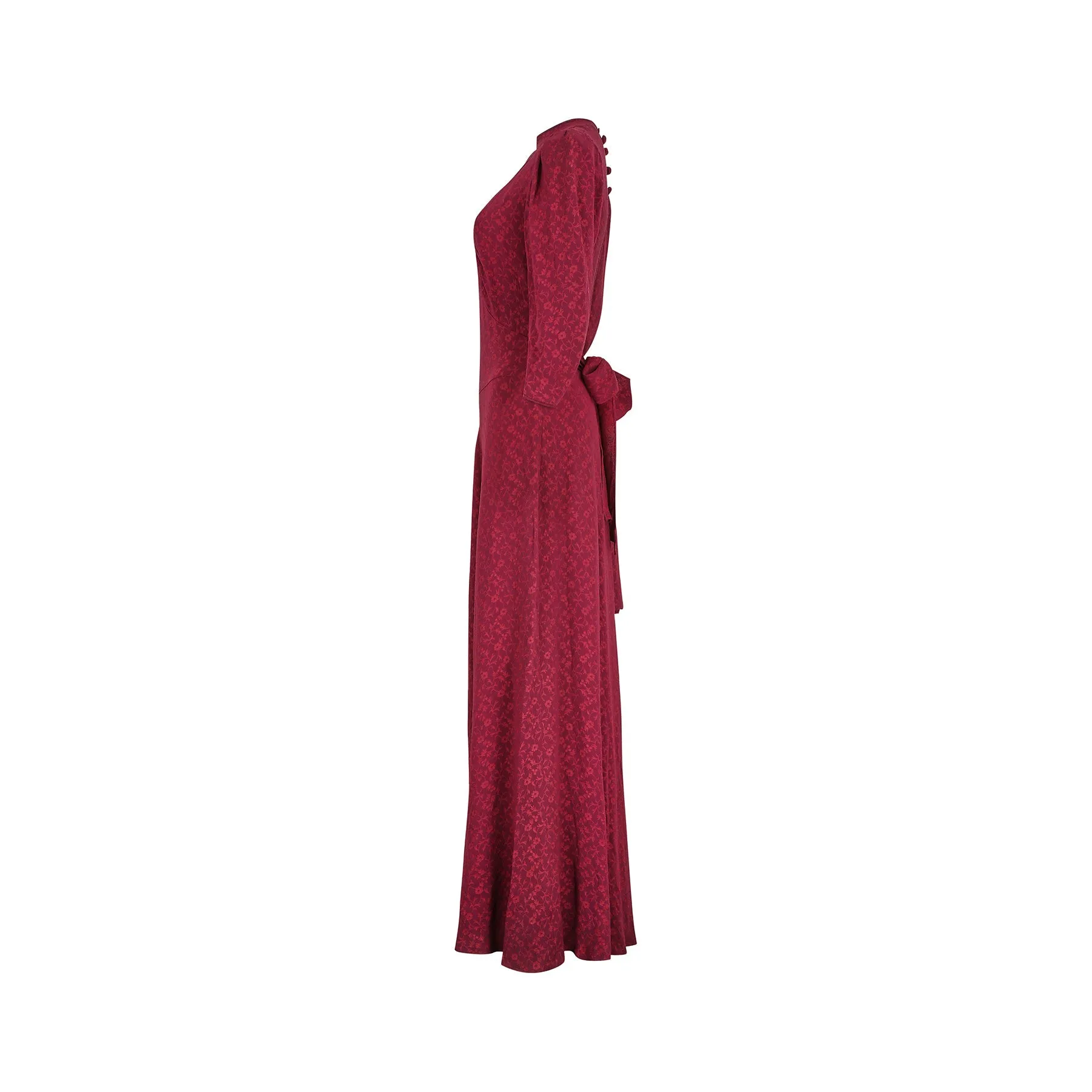 1930s or 1940s Floral Burgundy Crepe Dress