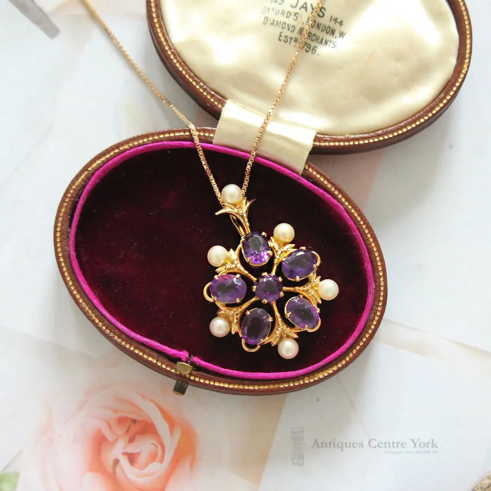 1970's 9ct Amethyst & Pearl Pendant