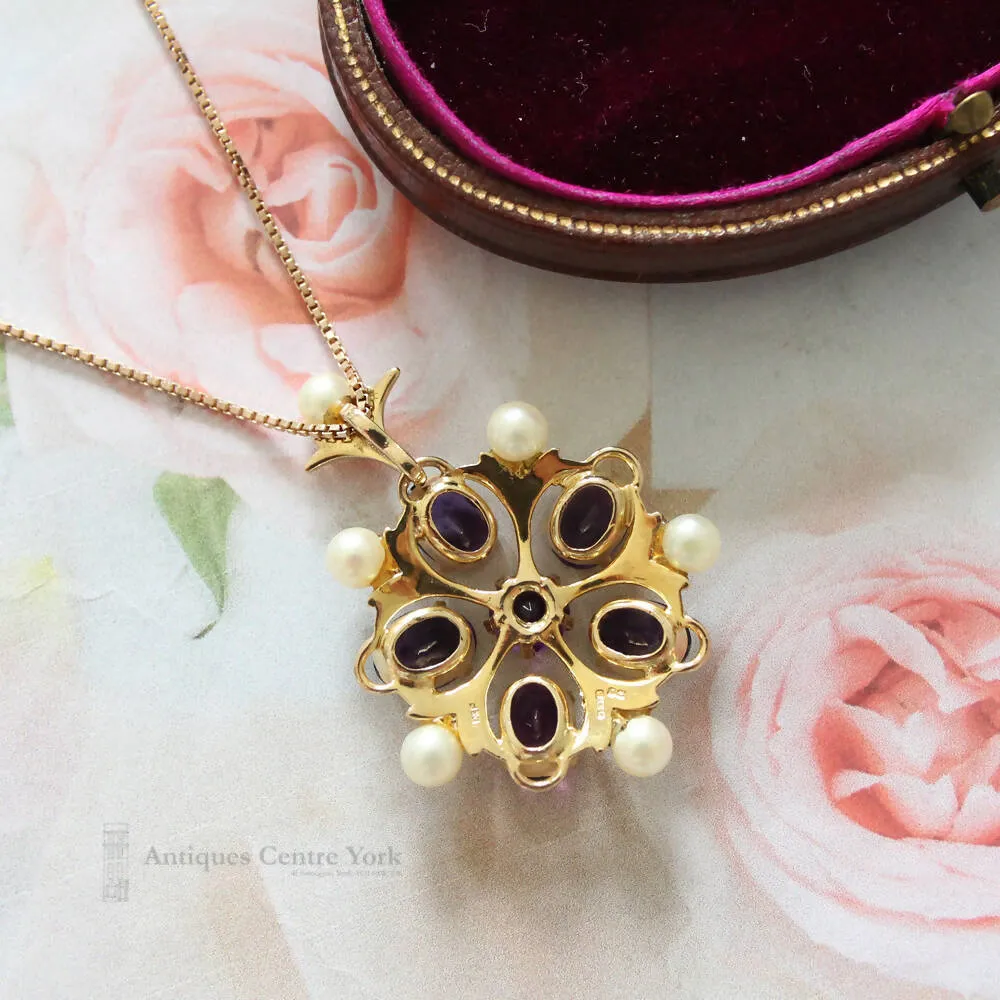 1970's 9ct Amethyst & Pearl Pendant