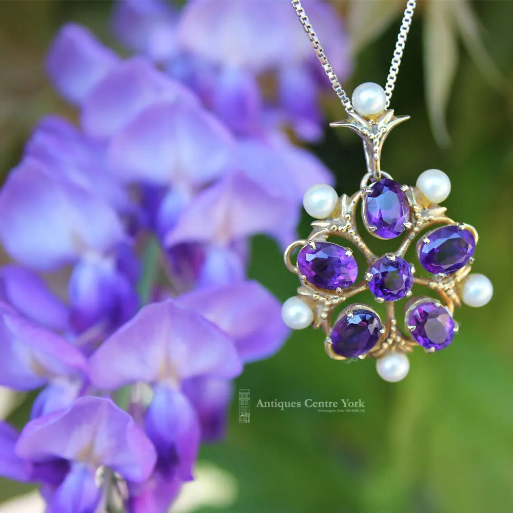 1970's 9ct Amethyst & Pearl Pendant