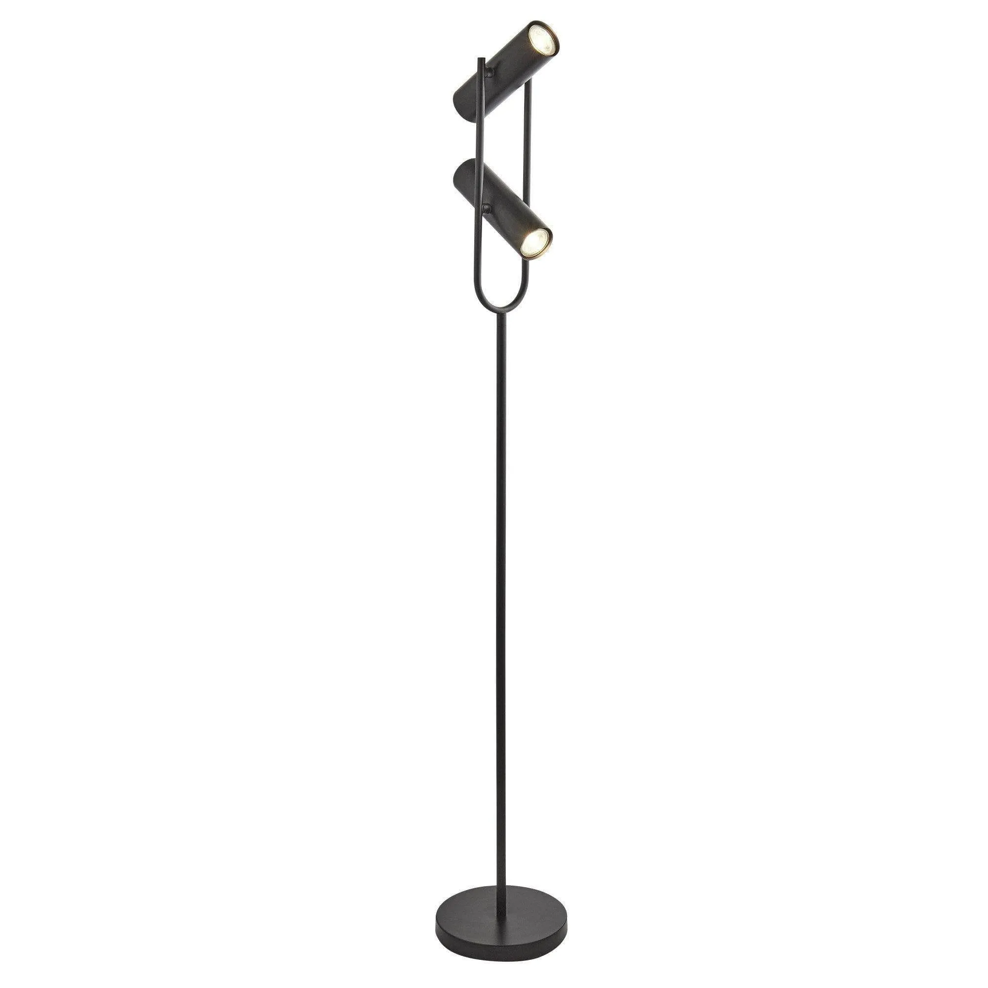 2 LIGHT SPOTLIGHT CYLINDER SHADE FLOOR LAMP MATT BLACK