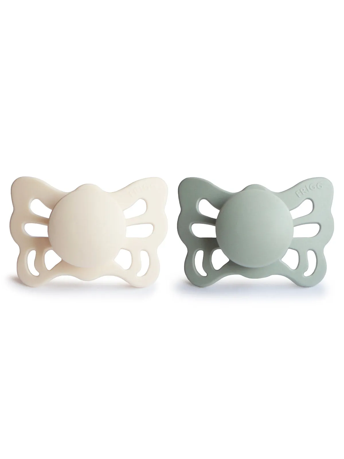 2-Pack Butterfly Anatomical Silicone Pacifiers, Cream/Sage (0-6 months)