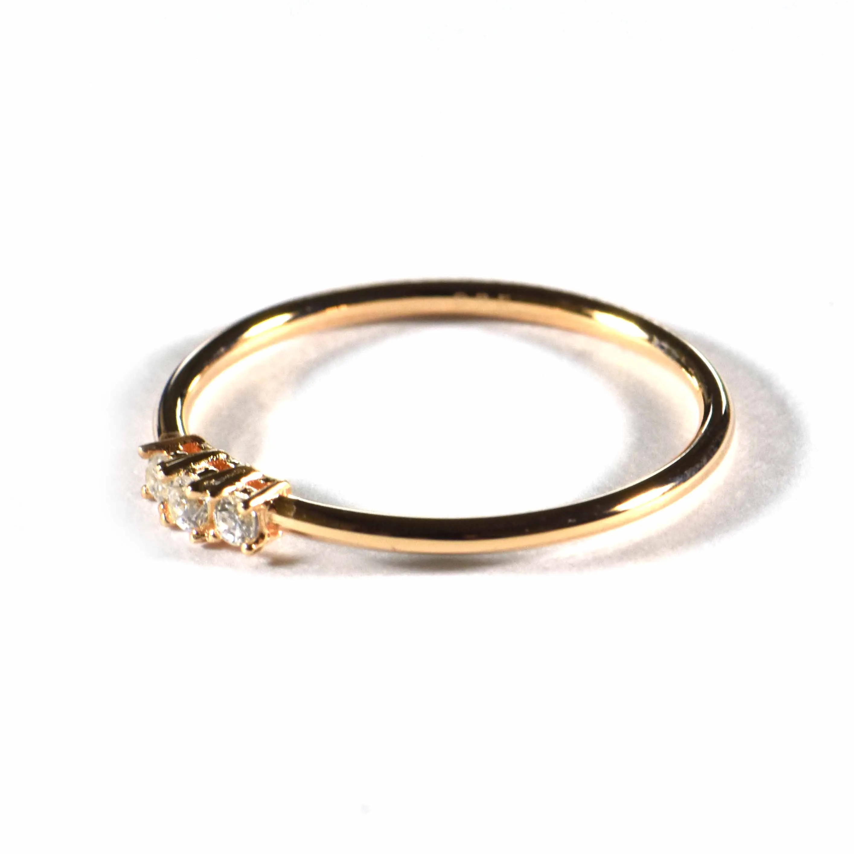3 stone silver ring with pink gold plating