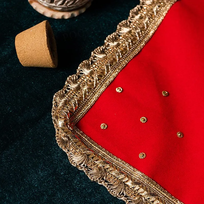 30x30 Velvet Pooja Mat Aasan Red