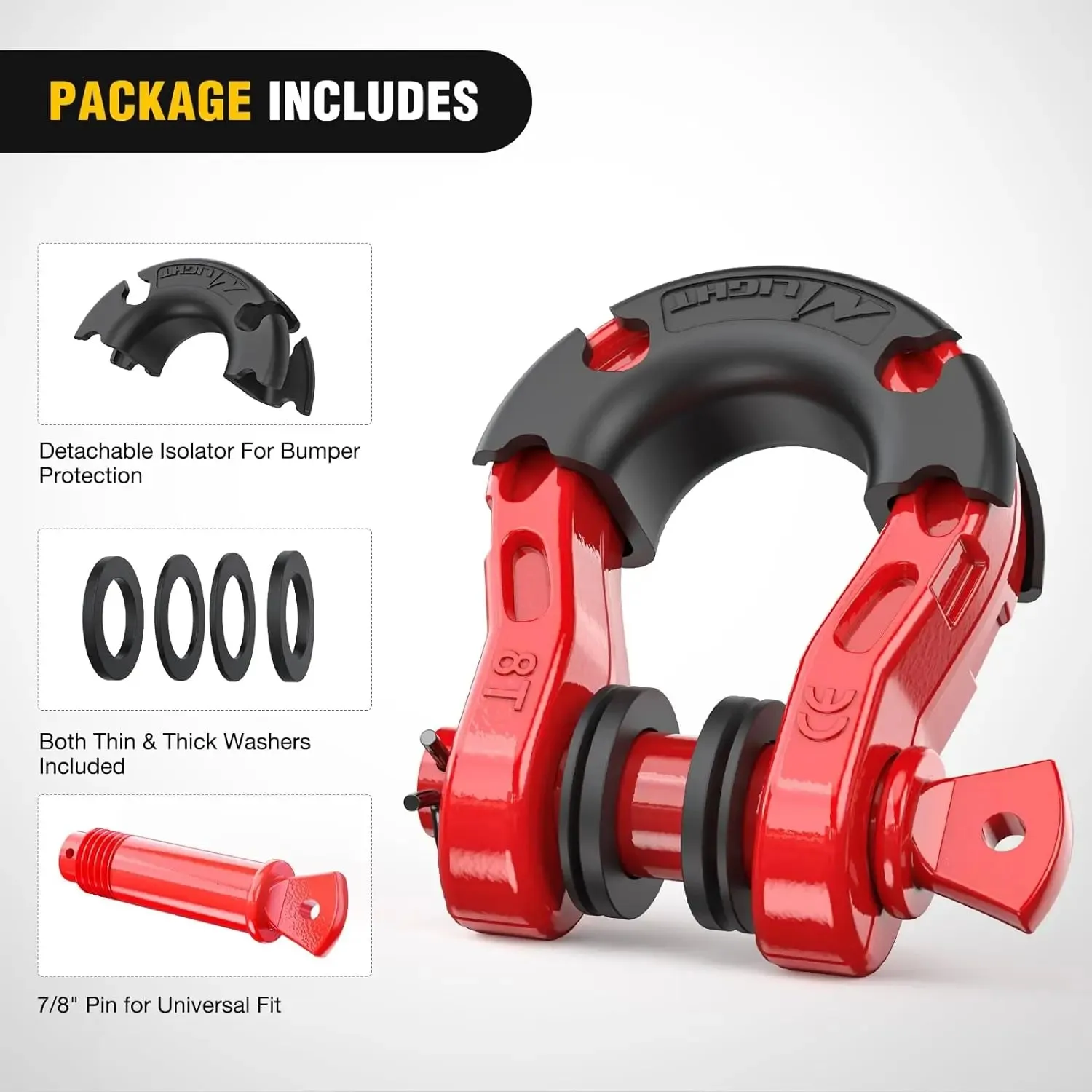 3/4 inch Mega D-Ring Shackle With 7/8 inch Screw Pin 68000LBS Red (Pair)