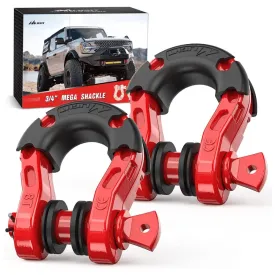 3/4 inch Mega D-Ring Shackle With 7/8 inch Screw Pin 68000LBS Red (Pair)