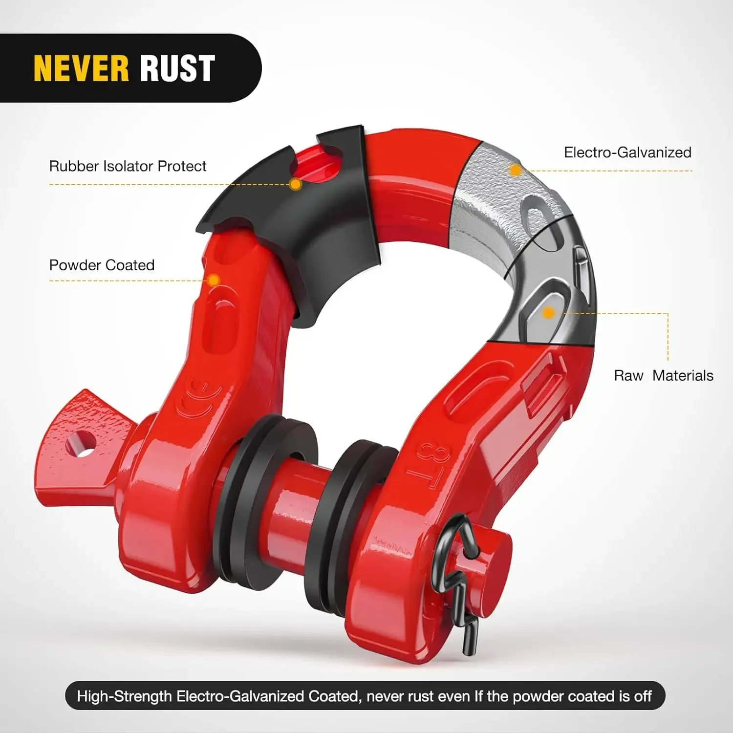 3/4 inch Mega D-Ring Shackle With 7/8 inch Screw Pin 68000LBS Red (Pair)