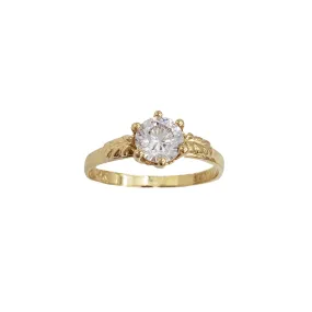 6-Prong Leafy Accent Zirconia Solitaire Baby Ring (14K)