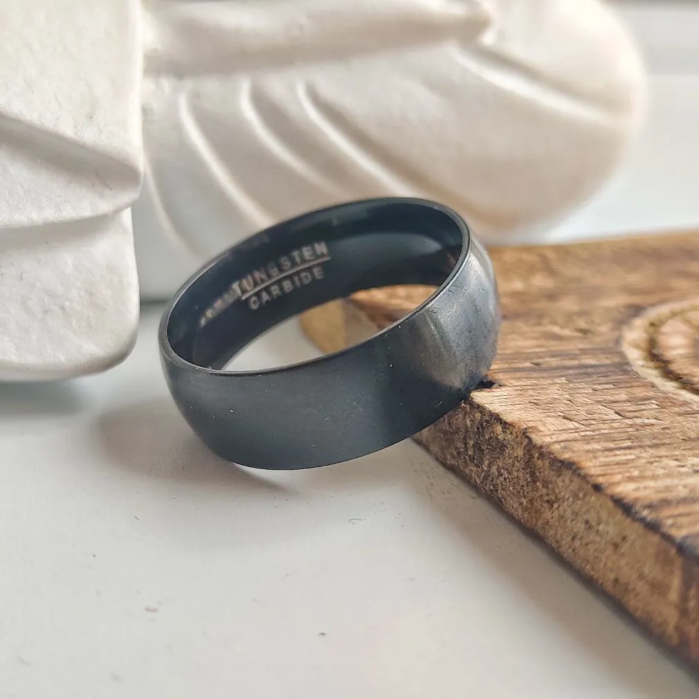 8mm Mens Matt Black Blue Silver Plain Tungsten Engagement Band Ring