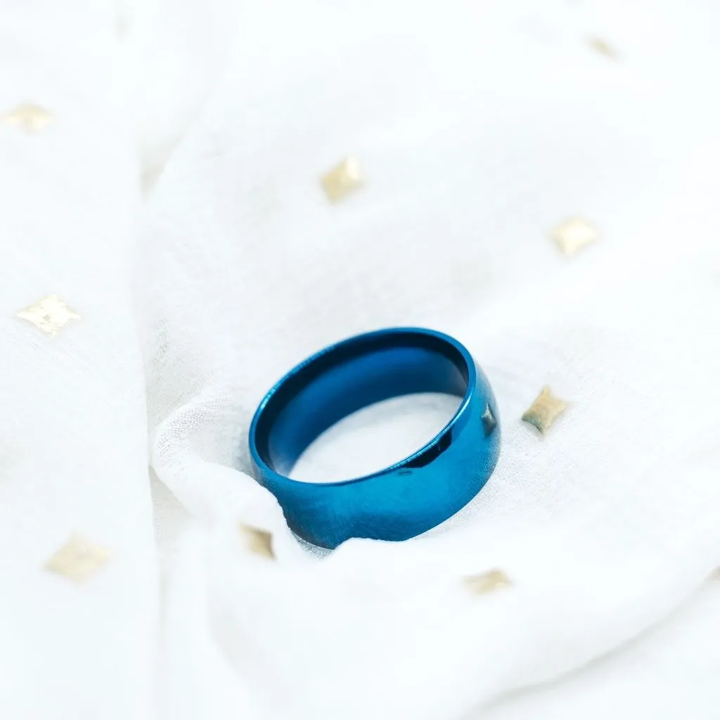 8mm Mens Matt Black Blue Silver Plain Tungsten Engagement Band Ring