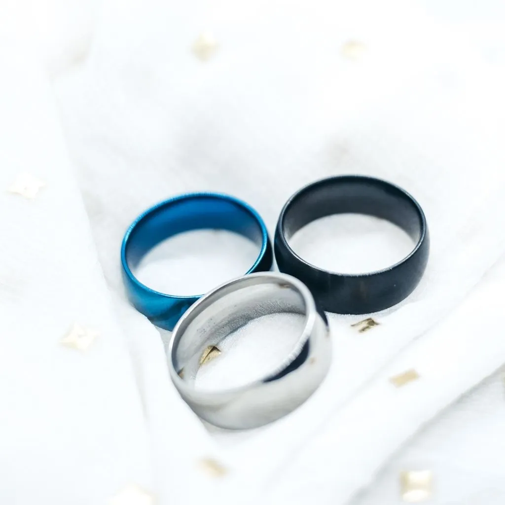 8mm Mens Matt Black Blue Silver Plain Tungsten Engagement Band Ring