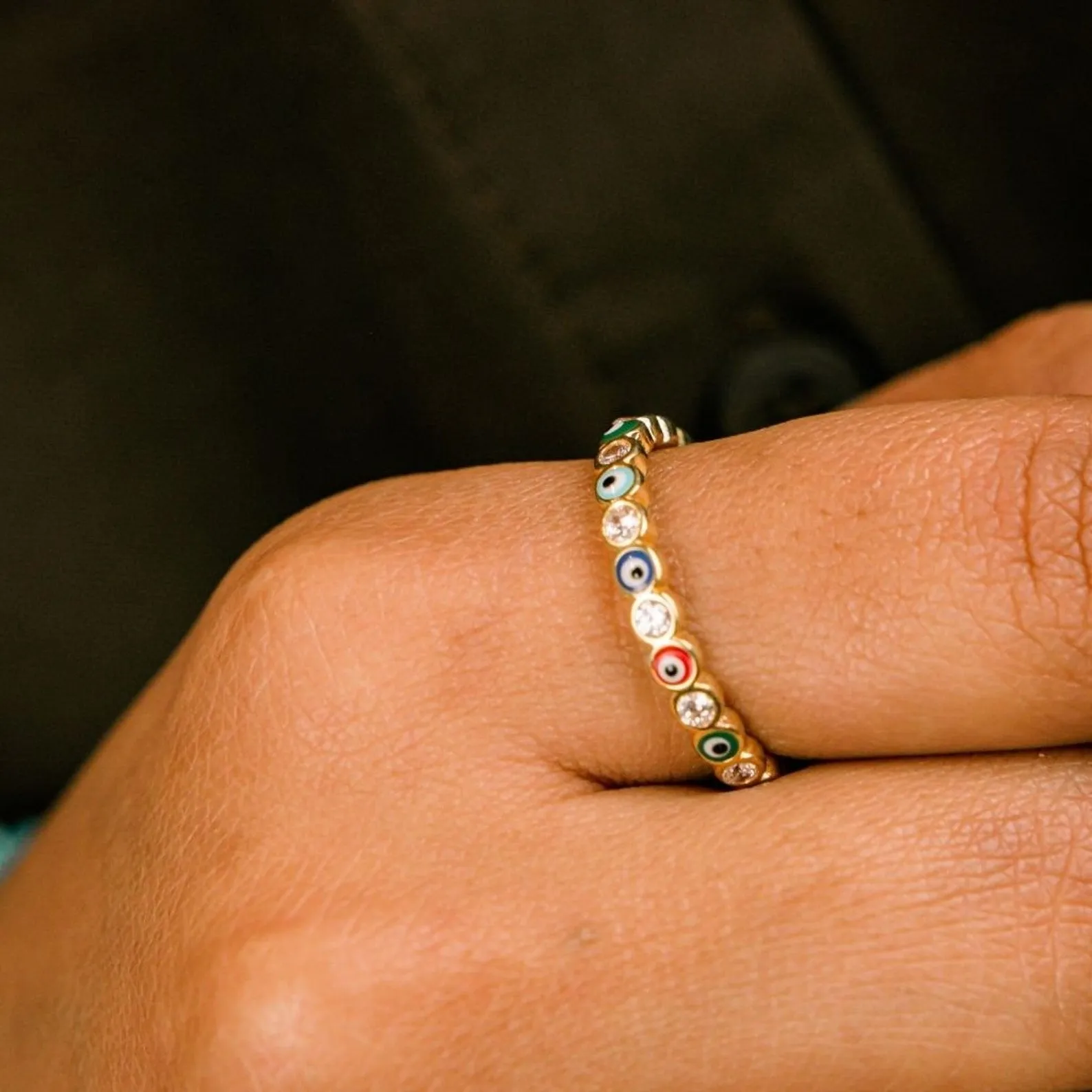 Adjustable Multicolour Minimalist Slim Stacking Evil Eye Band Ring