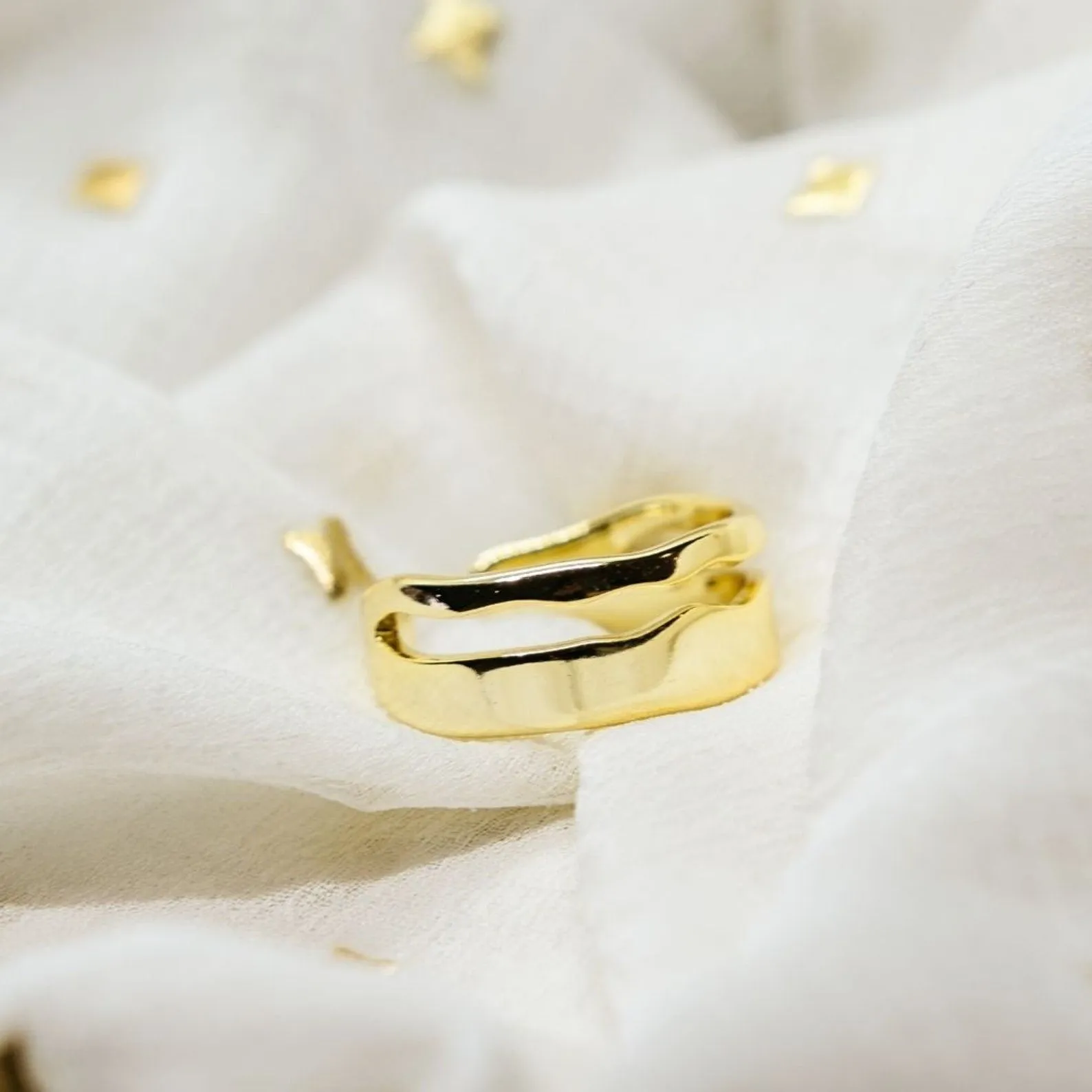 Adjustable Thick Hammered Silver Irregular Cuff Band Wave Ring