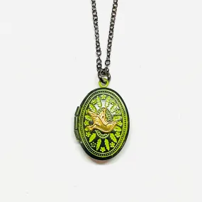 Aged Mini Oval with Bird Locket Necklace